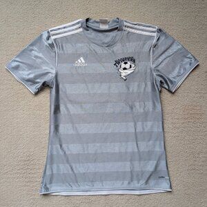 EUC Adidas Climalite Soccer Jersey Silver Gray Stripe Women's Small Number 19